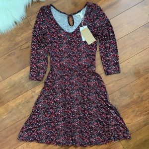 NWT Pink/Black Floral Long-Sleeve Skater Dress-XS